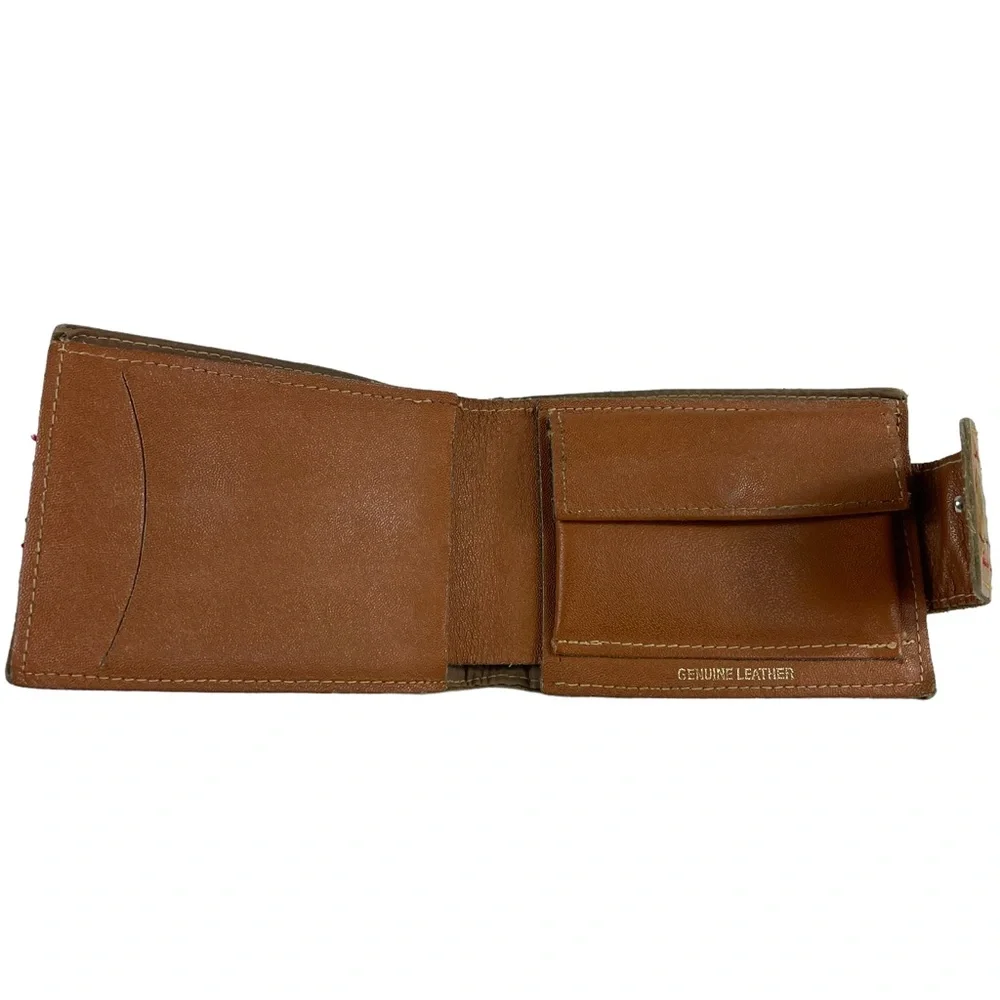 Vintage Genuine Leather Mens Wallet Single Bill Fold Snap Closure Change Pocket